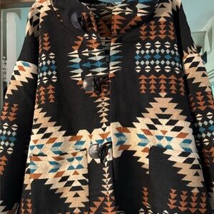 Lucky & Blessed Tribal Print Jacket in Black, Cream, and Brown